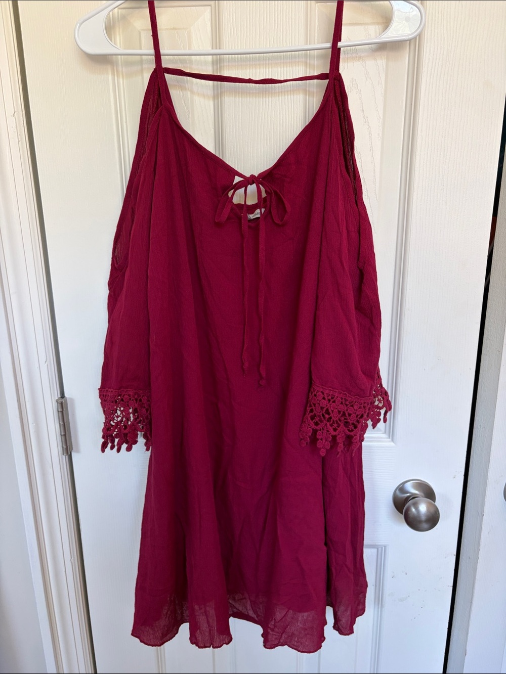 Charlotte Russe Deep Berry Cold-Shoulder Crochet Sleeve Blouse